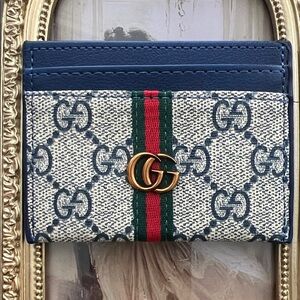 Gucci Navy red green blue GG Card Holder wallet new